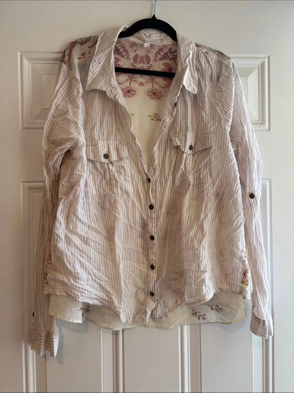 Free People Pale Pink Striped/floral blouse rehab